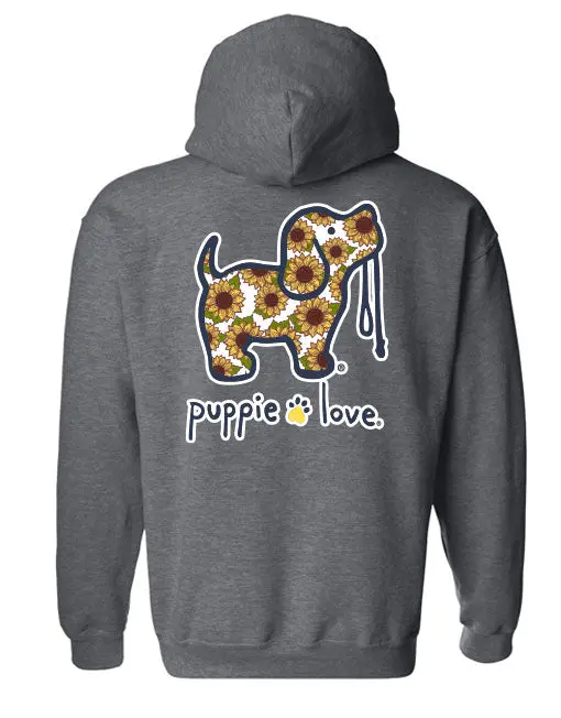 Sunflower Fill Pup, Dark Heather Adult Hoodie 1