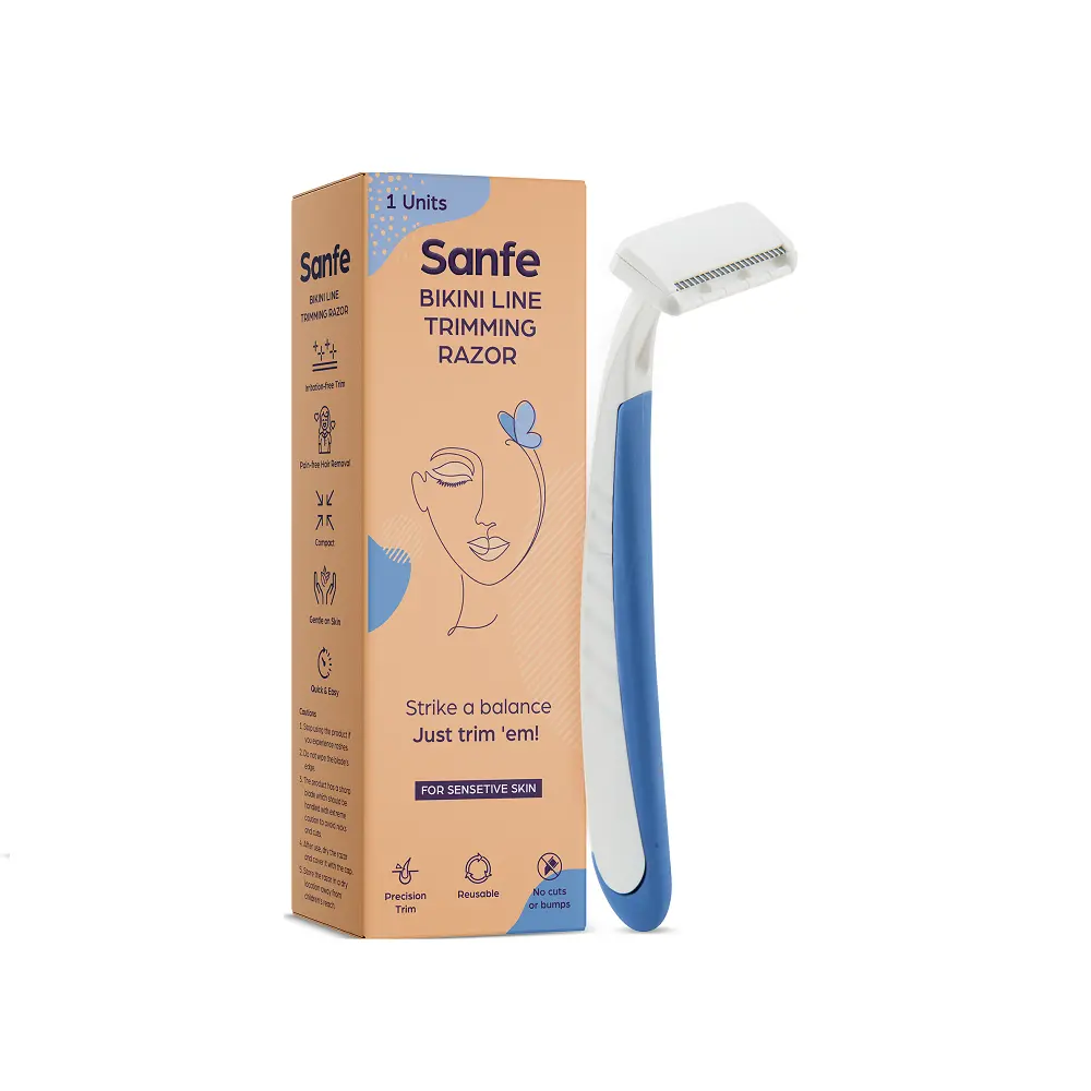 Sanfe Bikini Line Trimming Razor - Stainless Steel Blade, Safety Cap, Comfortable, Anti-Slip Grip 1