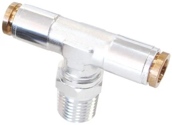 Af124-02S 1/8" Npt To 3/16" Push-To-Connect Tee Fitting – Brass Body, 120-Series Compact Fluid Control Junction 1